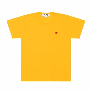 CDG Yellow T-shirt with red mini heart on chest, flat lay