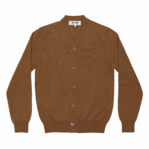 CDG Men Lambswool V Neck Brown Cardigan