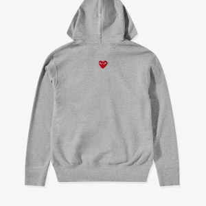 Play CDG Unisex Reverse Red Heart Zip Hoodie Grey