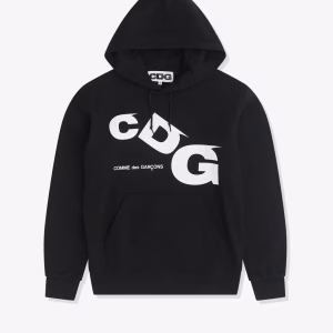 CDG White Printed Logo Hoodie Black