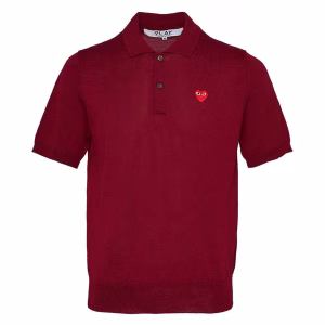 CDG Play Unisex Red Polo Sweater limited edition with bold color iconic heart design breathable fabric and a huge discount for a short time