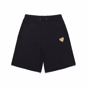 Comme des Garcons Play Black Shorts Mini Gold Heart with subtle gold emblem on premium cotton fabric