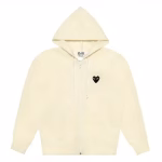 CDG Zip Up Cream Hoodie With Black Heart