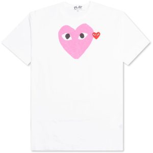 Comme-des-Garcons-PLAY-Red-Emblem-Heart-T-shirt-White-Pink