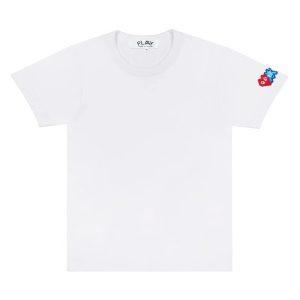 PLAY-INVADER-T-SHIRT-RED-AND-BLUE-SLEEVE-EMBLEM-WHITE.