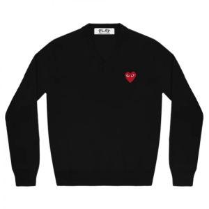 CDG V-NECK PULLOVER RED EMBLEM (BLACK)