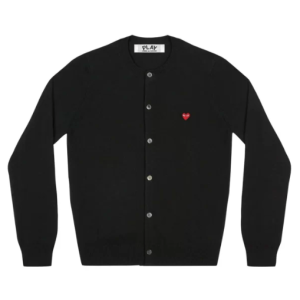 CDG WOMENS CARDIGAN WITH SMALL RED HEART (BLACK)