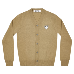 PLAY MENS CARDIGAN WHITE HEART NATURAL SERIES CAMEL